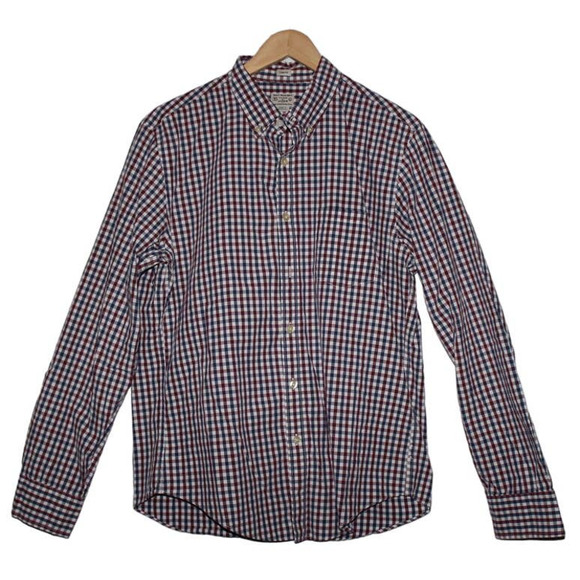 Mens J. Crew Slim Button Down Shirt 06134 Red White Blue Plaid Cotton Size Large - Picture 1 of 2